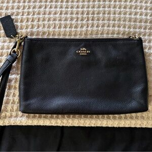 Coach Black Leather Clutch with Gold Accents